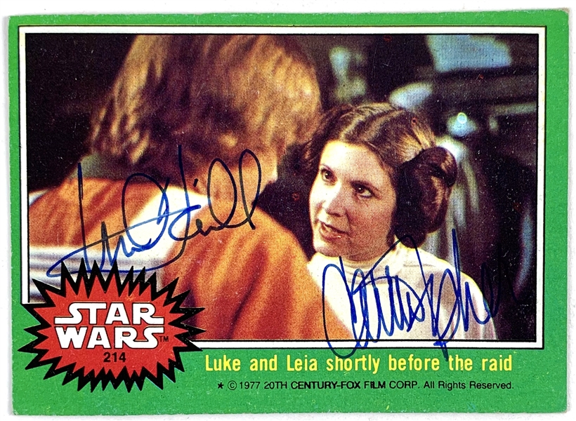 Star Wars: Mark Hamill & Carrie Fisher Dual Signed 1977 Topps Trading Card #214 (PSA/DNA Encapsulated)