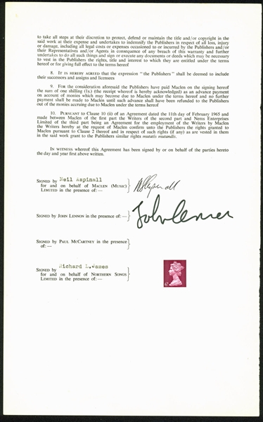 John Lennon & Neil Aspinall Historic Dual-Signed Publishing Document for "Rocky Raccoon" From the White Album! (BAS/Beckett)