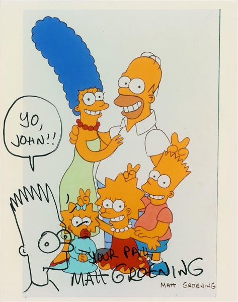 The Simpsons: Matt Groening Signed 8" x 10" Color Photo with Bart Sketch (John Brennan Collection)(Beckett/BAS Guaranteed)