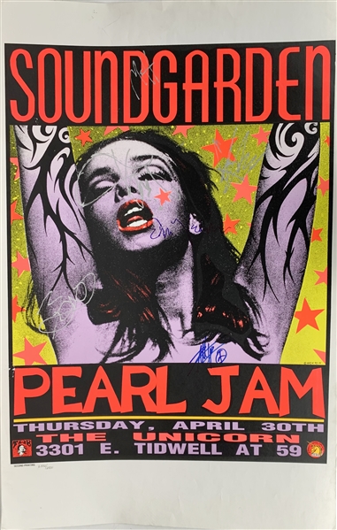 Soundgarden/Pearl Jam Multi-Signed Original 1992 Kozik 23" x 36" Concert Poster w/ Vedder & Cornell! (Epperson/REAL LOA)