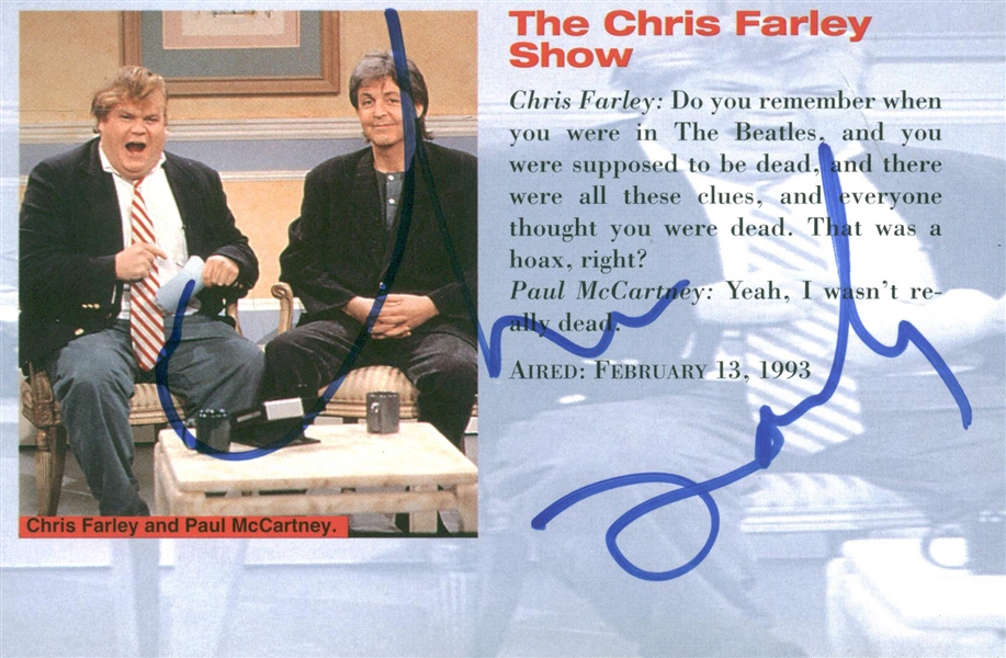 Chris Farley Signed 3" x 5" Color "The Chris Farley Show" Book Photograph w/ Paul McCartney! (Beckett/BAS)