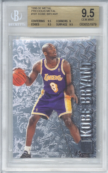 Kobe Bryant Ultimate Rookie: 1996-97 Fleer Metal #181 Kobe Bryant Precious Metal Short Print Rookie Card! (BGS 9.5)