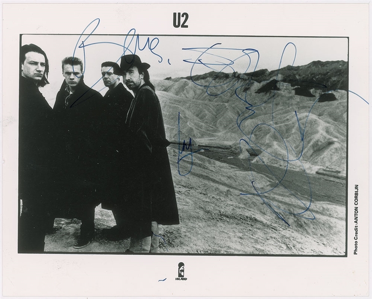 U2 Spectacular Group Signed 8" x 10" Promotional "Joshua Tree" Photograph w/ All Four Members! (JSA & REAL/Epperson)