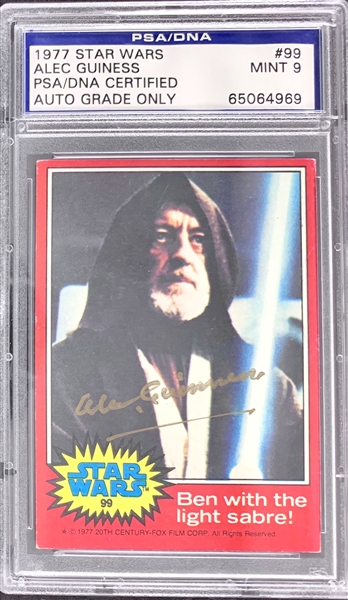 Sir Alec Guinness Signed 1977 Topps Star Wars Card #99 - PSA/DNA Graded MINT 9 Autograph