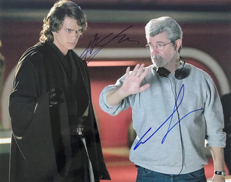 Star Wars: George Lucas & Hayden Christensen Rare Dual Signed 11" x 14" Color Photo (Beckett/BAS Guaranteed)