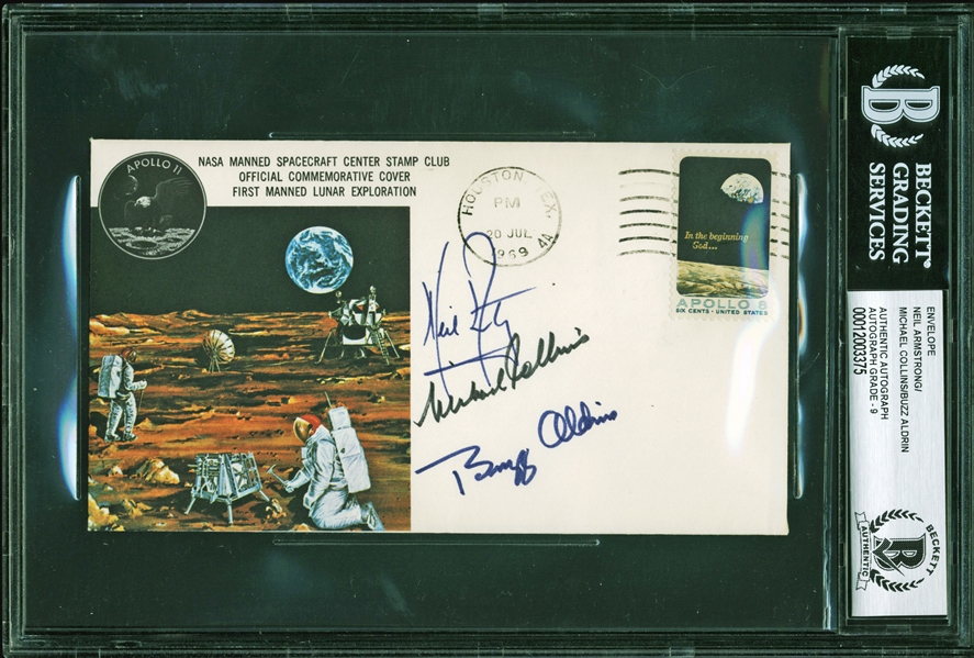 Apollo 11 Ultra Rare Crew Signed "Type 1" Insurance Cover - BAS Graded MINT 9 (Beckett/BAS Encapsulated)