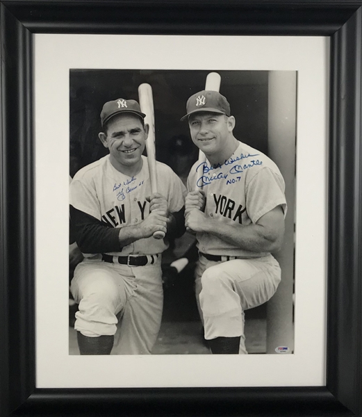 Mickey Mantle & Yogi Berra Signed & Inscribed "#7, #8" 16" x 20" Photograph (PSA/DNA LOA)