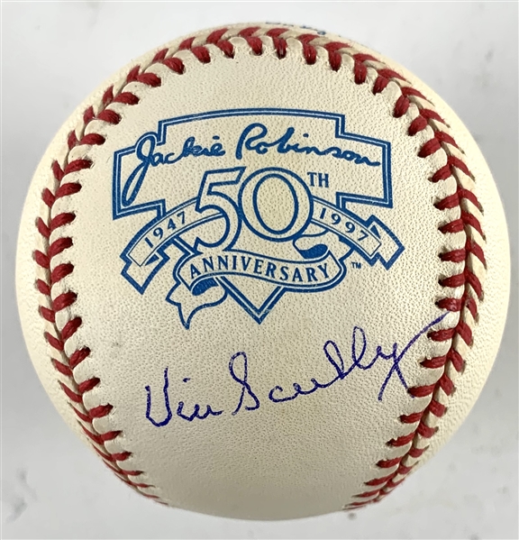 Vin Scully Rare Single Signed Jackie Robinson Commemorative OAL Baseball (PSA/DNA)