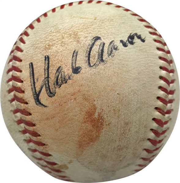 Hank Aaron Signed & Game Used Vintage ONL (Giles) Baseball (PSA/DNA)