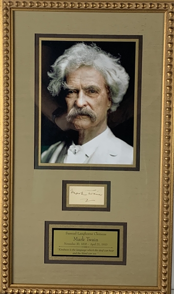 Mark Twain Signed 3" x 2" Cut Framed Display (PSA/DNA)