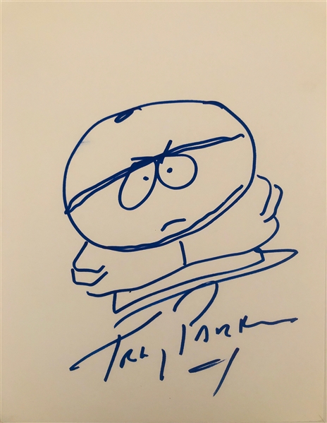 South Park: Trey Parker Hand Drawn & Signed "Cartman" Sketch on 9" x 12" Art Sheet (John Brennan Collection)(Beckett/BAS Guaranteed)