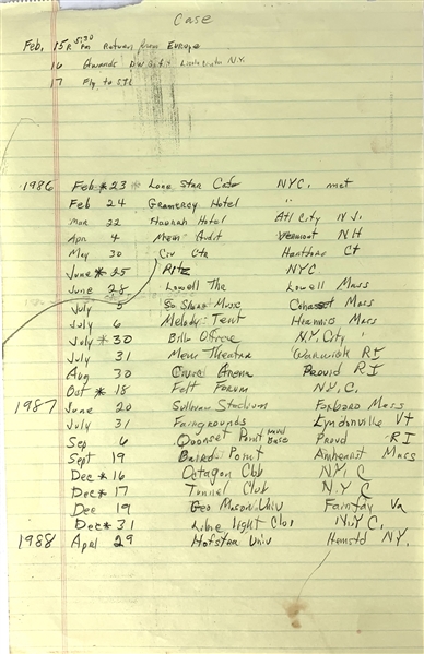 Chuck Berry Handwritten Schedule of Tour Dates c. 1986-88 (Epperson/REAL LOA)