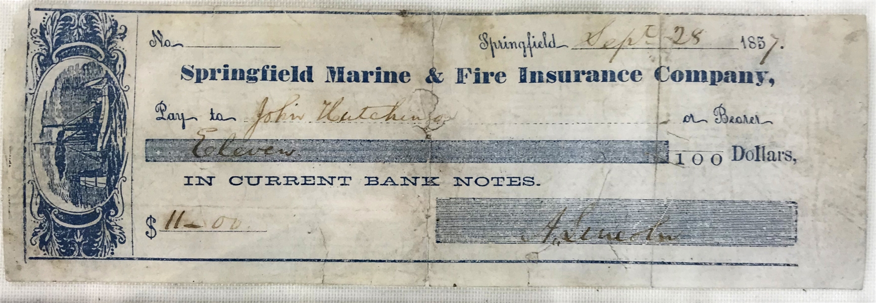 Abraham Lincoln Signed & Handwritten 1857 Personal Bank Check (Beckett/BAS)