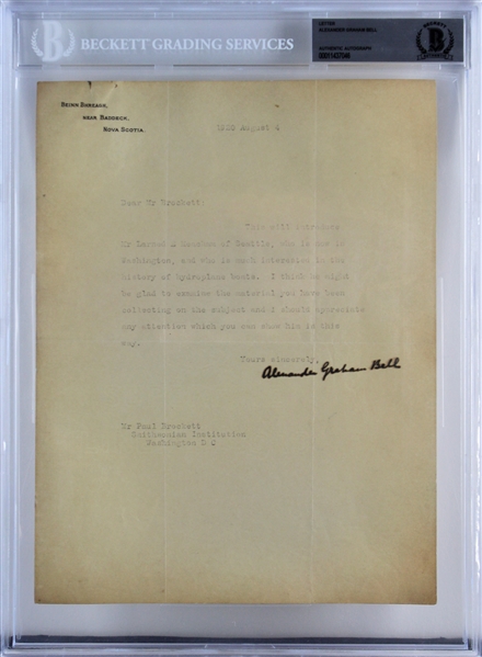 Alexander Graham Bell Signed Letter to Smithsonian Institutation (Beckett/BAS Encapsulated)