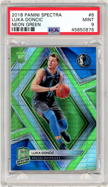 2018-19 Luka Doncic Panini Spectra Neon Green Prizm Rookie #6 (13/49) :: PSA Graded MINT 9