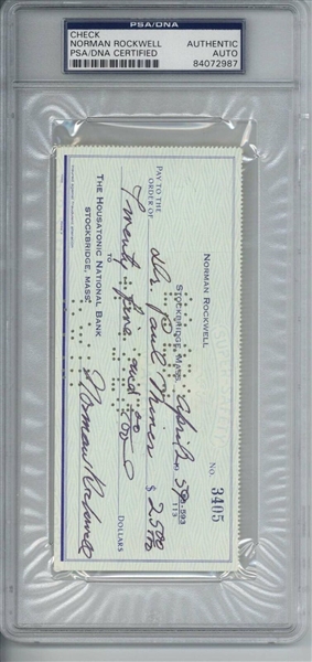 Norman Rockwell Signed 1959 Bank Check (PSA/DNA Encapsulated) 