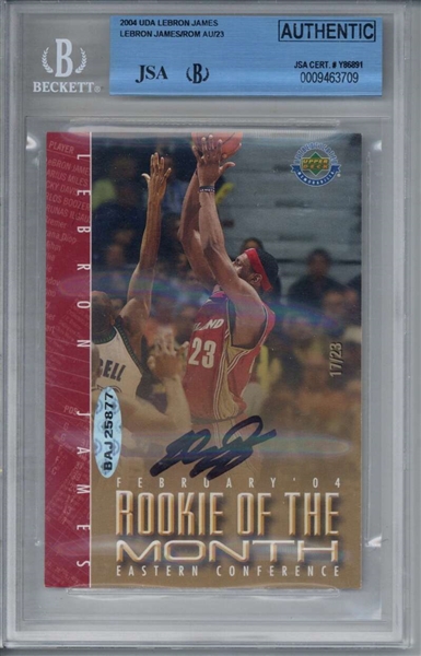LeBron James Signed 2003-04 Upper Deck Rookie-of-the-Month Limited Edition /23 Rookie Card (Beckett/JSA)