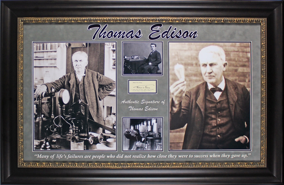 Thomas Edison Signed Document Segment in Custom Framed Display (JSA LOA)