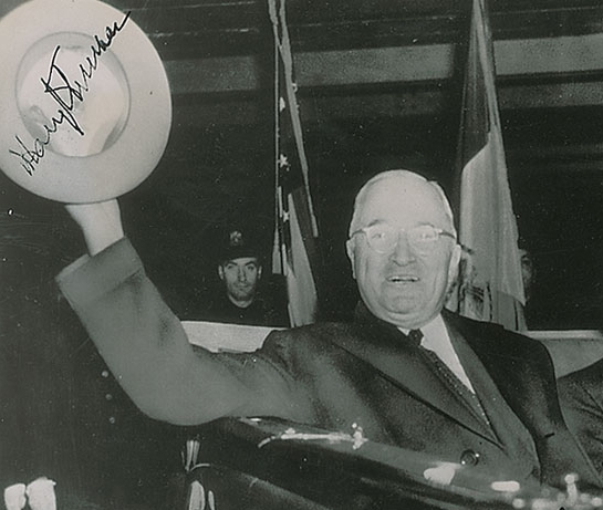 President Harry Truman Signed 3.5" x 4.5" Photograph on Iconic Panama Hat! (Beckett/BAS Guaranteed)