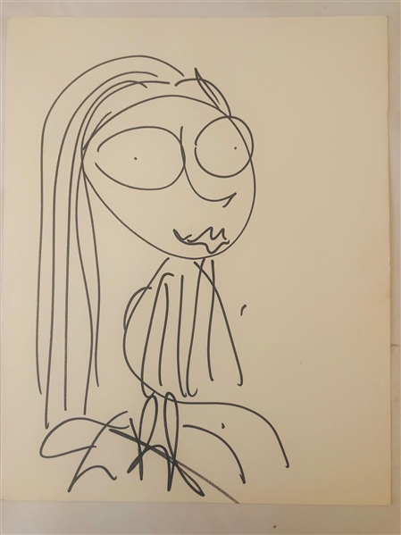 Tim Burton Rare In-Person Hand Drawn & Signed "Sally" Sketch from "A Nightmare Before Christmas" (John Brennan Collection)(Beckett/BAS Guaranteed)