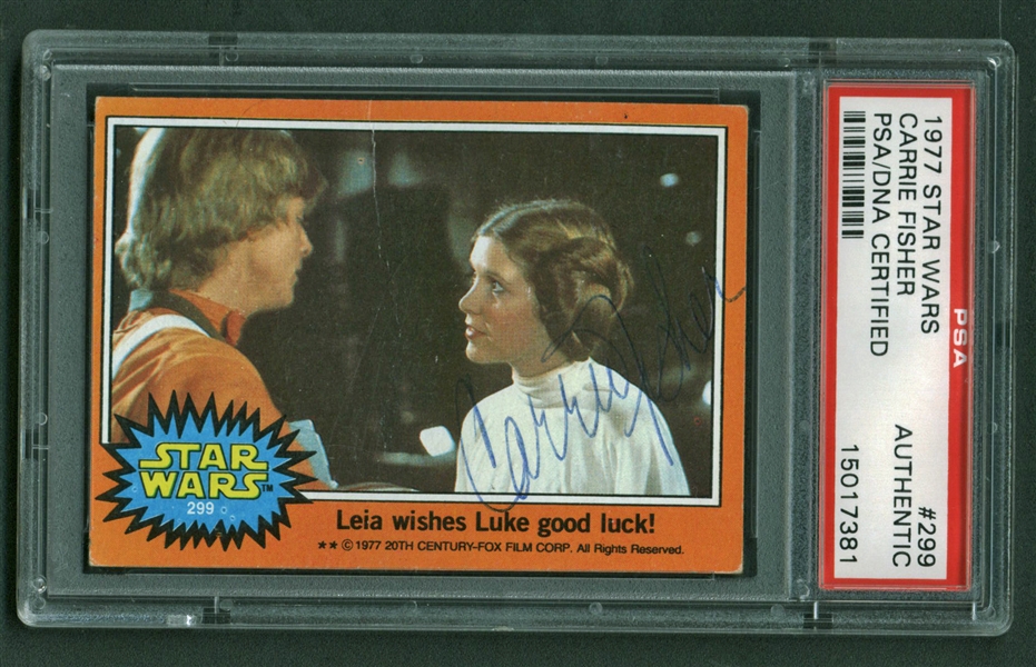 Star Wars: Carrie Fisher Vintage Signed 1977 Topps #299 Trading Card (PSA/DNA)