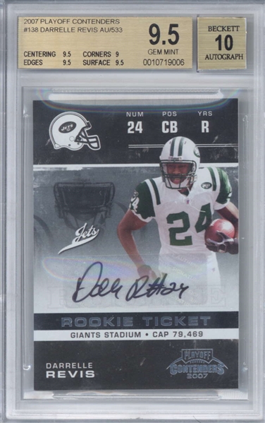 Darrelle Revis Signed 2007 Playoff Contenders #138 Rookie Card (Beckett/BGS Graded GEM MINT 9.5 w/ 10 Auto)
