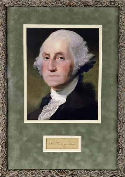 President George Washington Signed 1" x 3" Document Clipping Framed Display (PSA/DNA) 