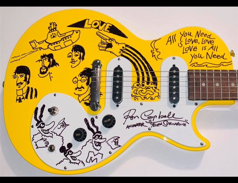 Yellow Submarine: Artist Ron Campbell Ultra-Rare Signed & Hand-Drawn Epiphone Guitar w/ Original Artwork (ACOA)(BAS/Beckett Guaranteed)