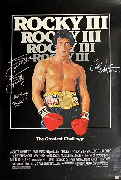 Rocky III Cast Signed 27" x 40" Movie Poster with Stallone, Weathers & Young (Beckett/BAS Guaranteed)
