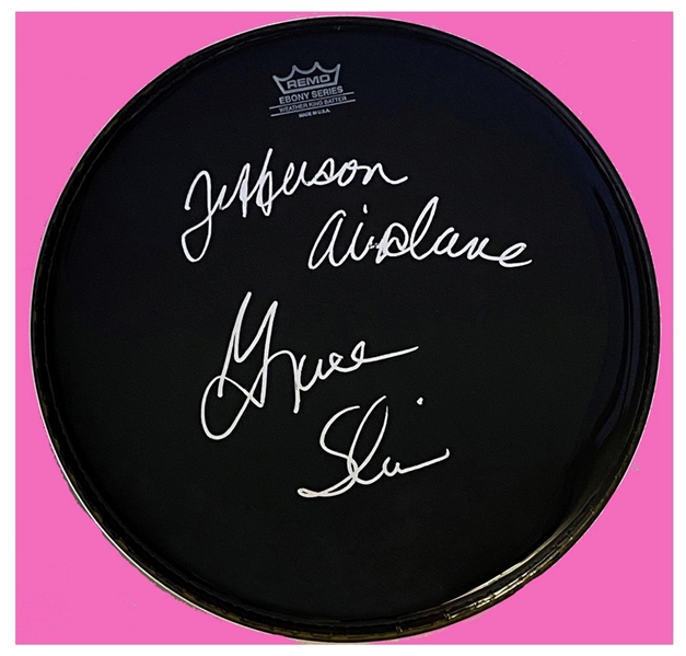 Jefferson Airplane: Grace Slick In-Person Signed 12-Inch Black Remo Drumhead (Beckett/BAS Guaranteed)