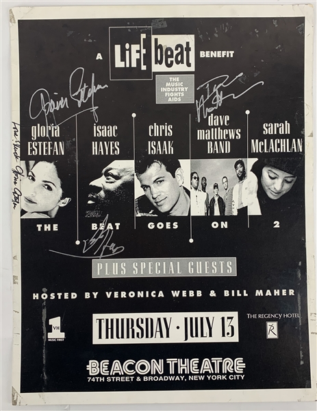 A Life Beat Original 22" x 18" Multi-Signed Concert Poster w/ Dave Matthews, Hayes & Others! (Beckett/BAS Guaranteed)