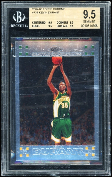 2007-08 Topps Chrome Kevin Durant #131 Rookie Card - BGS Graded 9.5 GEM MINT with Quad 9.5 Subgrades