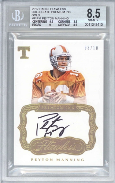 Peyton Manning Signed 2017 Panini Flawless Gold /10 Card (Beckett/BGS Graded 8.5 w/ 10 Auto)