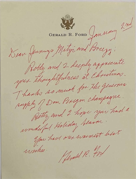 Gerald Ford Handwritten & Signed Christmas Thank You Note (Beckett/BAS Graded GEM MINT 10)