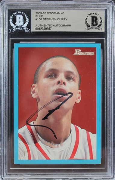2009-10 Stephen Curry Signed Bowman 48 Blue Limited Edition Rookie Card (Beckett/BAS Encapsulated)