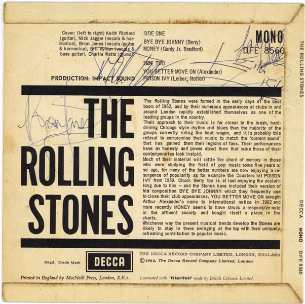 The Rolling Stones Group Signed Debut 45 Album w/ Jones, Watts, Jagger & Richards! (Beckett/BAS)