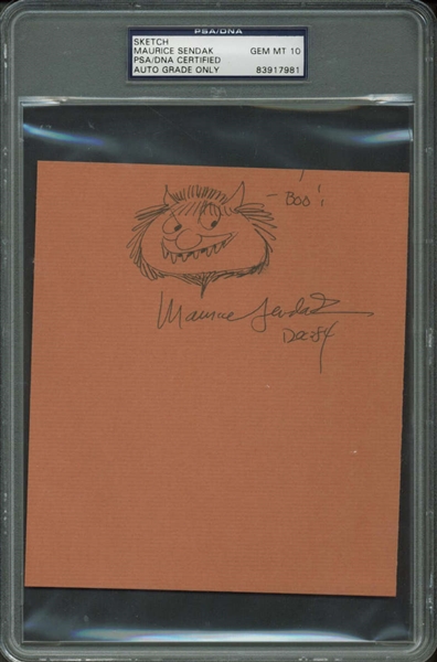 Maurice Sendak RARE Signed & Hand-Drawn "Carol" Sketch - PSA/DNA Graded GEM MINT 10!