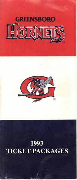 1993 Greensboro Hornets Original Ticket Package Brochure - Jeter Minor League Season!