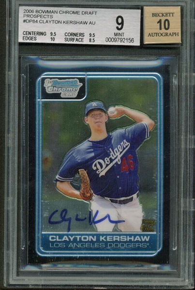 2006 Bowman Chrome Draft Prospects Clayton Kershaw Signed Rookie Card BGS Graded MINT 9 w/ 10 Auto!