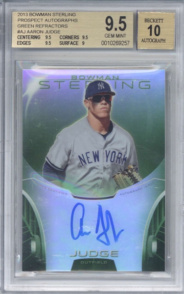 Aaron Judge Signed 2013 Bowman Sterling Prospects Green Refractor - Beckett/BGS 9.5 w/ 10 Auto!