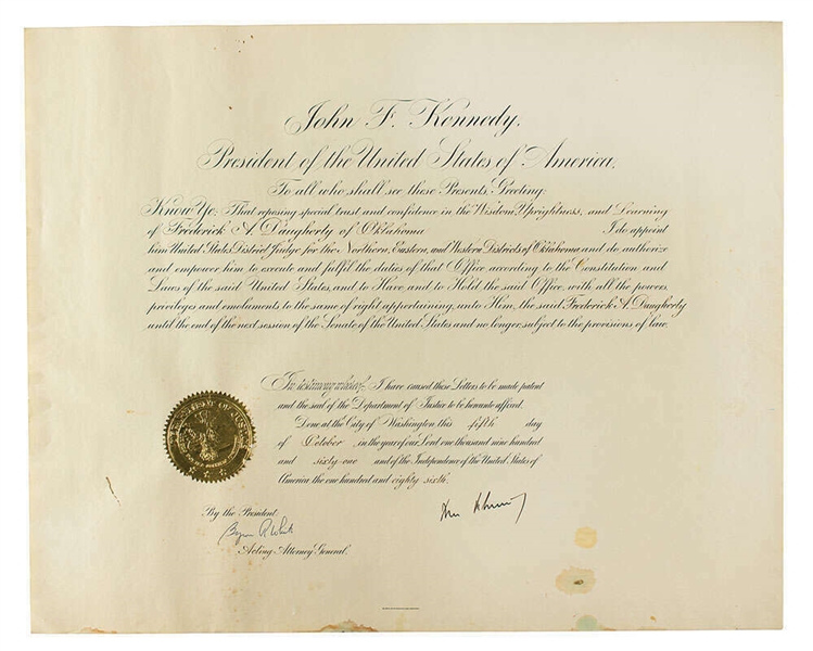 John F. Kennedy RARE Signed 1961 Presidential Appointment Document (Beckett/BAS)