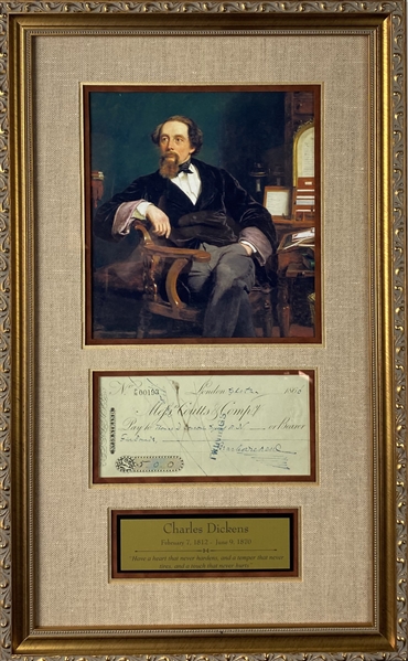 Charles Dickens Signed 1866 Bank Check Framed Display (JSA)