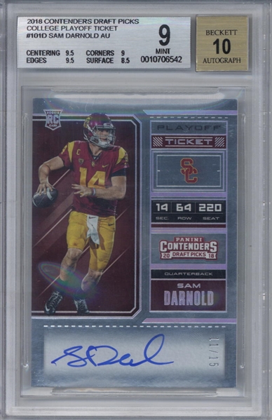 Sam Darnold Signed 2018 Panini Contenders Draft Picks College Playoff Ticket Rookie Card - Beckett/BGS 9 Card, 10 Auto!