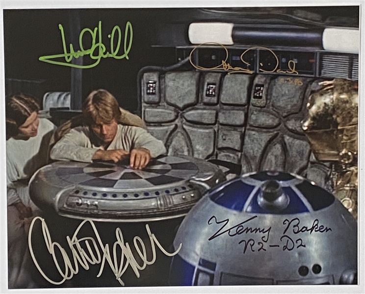 Star Wars: Mark Hamill, Carrie Fisher, Anthony Daniels, and Kenny Baker 10” x 8” Signed Photo from “A New Hope” 