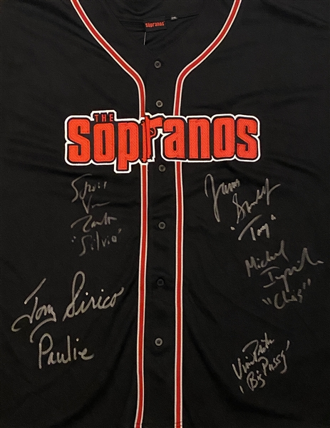 The Sopranos In-Person MULTI CAST Signed Official HBO Baseball Jersey INCLUDING JAMES GANDOLFINI As Tony Soprano (Beckett/BAS Guaranteed)