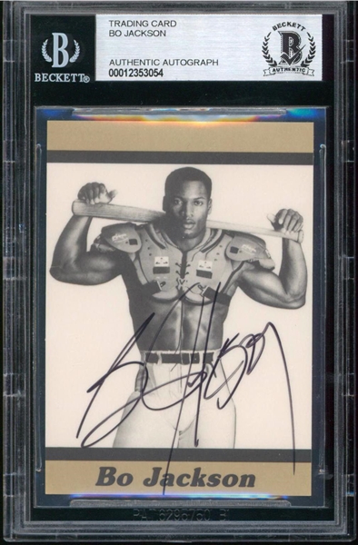 Bo Jackson RARE Signed 1990 "Bo Knows Baseball - Bo Knows Football" Promo Card (Beckett/BAS Encapsulated)