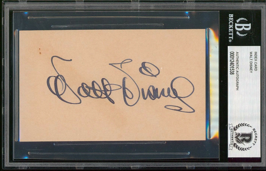 Walt Disney Signed 3" x 5" Index Card with Exceptional Fountain Pen Ink Autograph (Beckett/BAS Encapsulated)