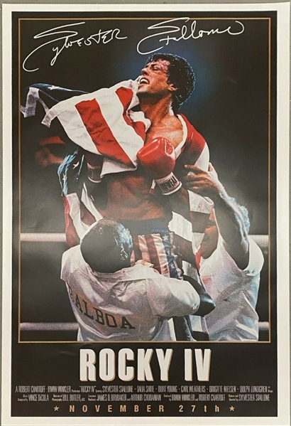 Sylvester Stallone Superbly Signed 24" x 36" Movie Poster for "Rocky IV" with HUGE Autograph! (ASI COA)(Beckett/BAS LOA)