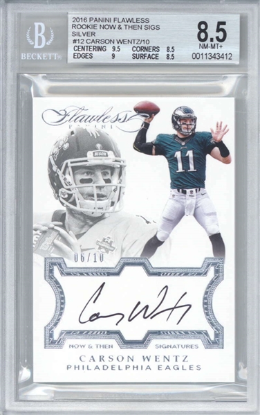 Carson Wentz Signed 2016 Panini Flawless Silver /10 Rookie Card (Beckett/BGS Graded 8.5 w/ 10 Auto)