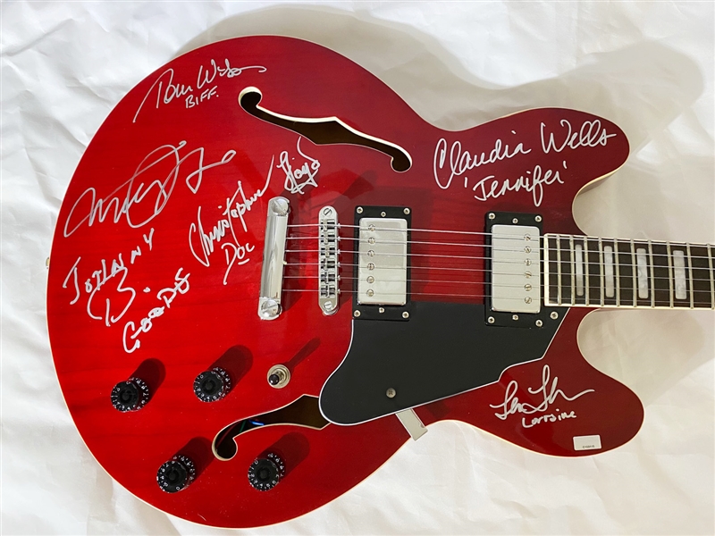 Back to the Future Cast Signed Grote "Marty McFly" Style Electric Guitar with Fox, Lloyd, Thompson, etc. (Celebrity Authentics COAs & Beckett/BAS Guaranteed)